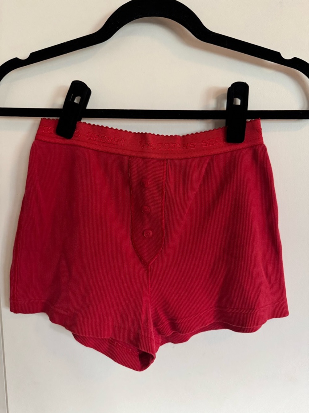 Vintage Victoria's Secret Red Ribbed Boyshorts with Button-Front